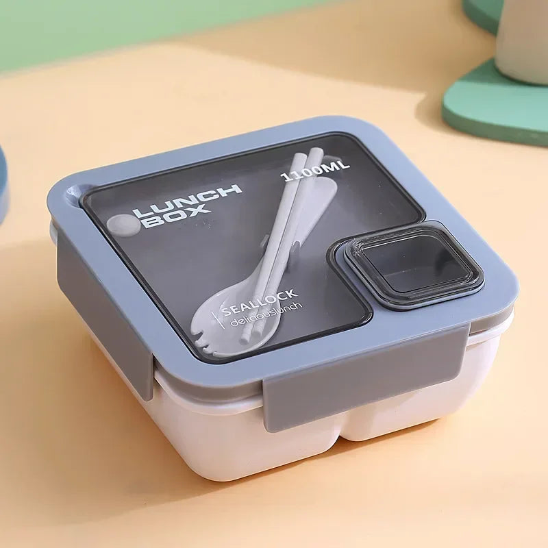 850ml/1100ml Lunch Box Microwave Portable Bento Boxes with Tableware for Kids School Leakproof 4 Grid Food Snack Containers Oasis Select Grey-1100ML