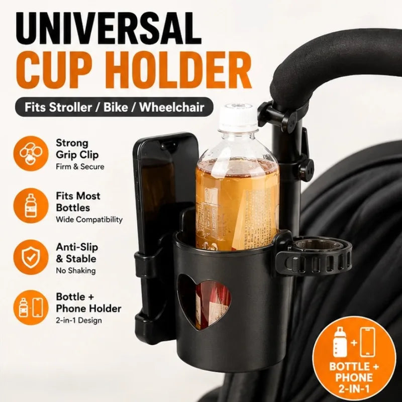2-in-1 Stroller Cup & Phone Holder | Universal Adjustable Mount