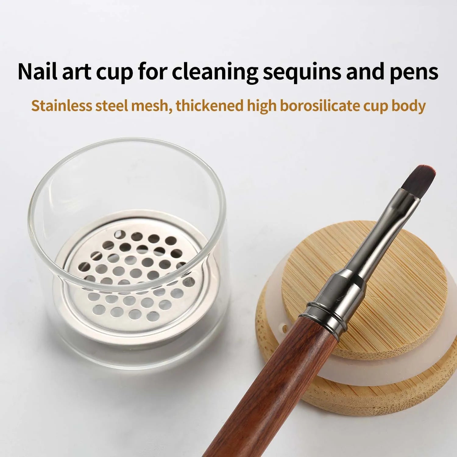 Nail Brush Cleaner Cup Wash Pen Brush Cup with Stainless Steel Mesh Base Nail Drill Bits Cleaning Container Crystal Glass Cup Oasis Select