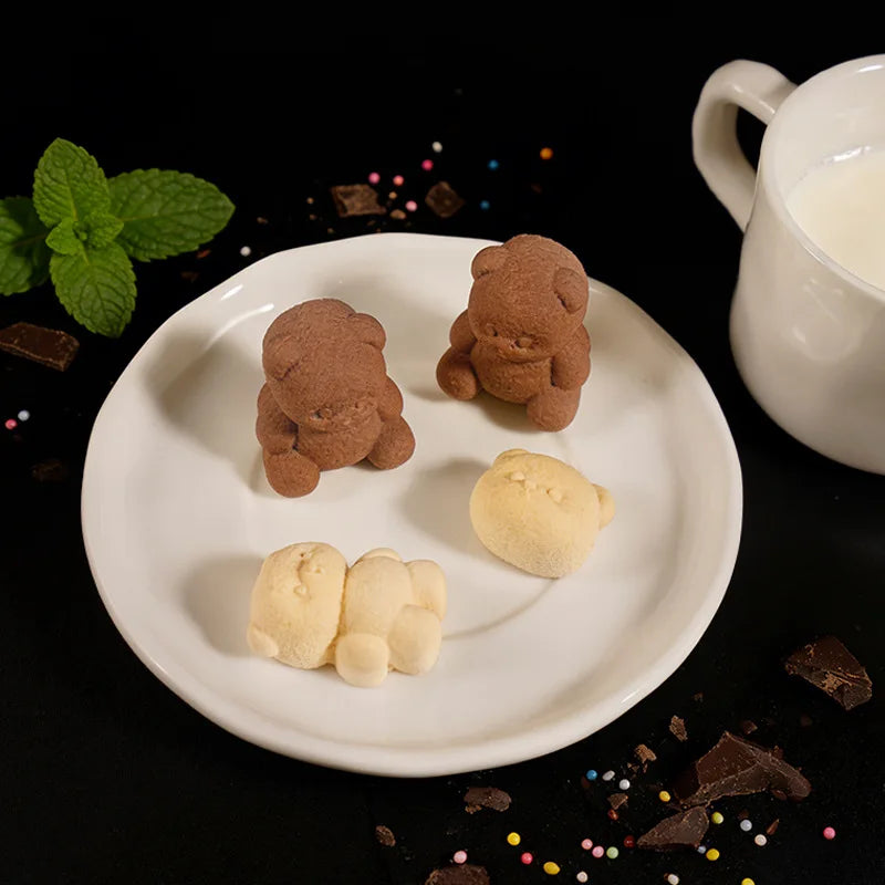 Cute Lena Bear Pinch Mold Bear Candle Plaster Mold Sitting And Standing Bear Four Grid Big Head Bear Silicone Mold Oasis Select