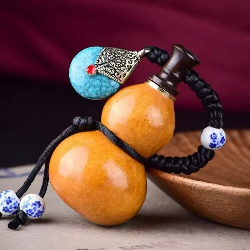 Natural Small Gourd Pendant Openable Wine Gourd, Beeswax Leak-Proof Portable Lucky Wenplay Gourd for Bag & Key Decoration Oasis Select