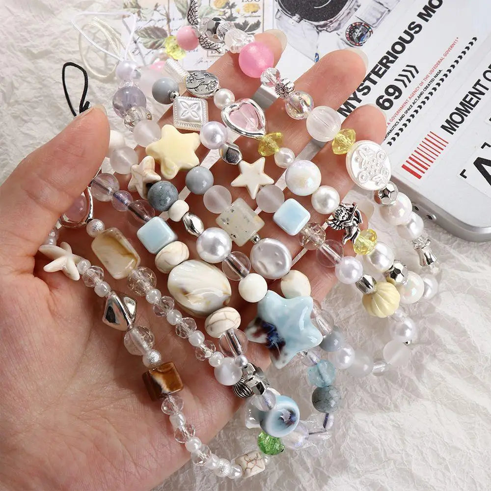 Star Pearl Beaded Phone Chain Phone Charms Hanging Cord Phone Strap Anti-Lost Wrist Strap Mobile Lanyard Phone Pendant Oasis Select