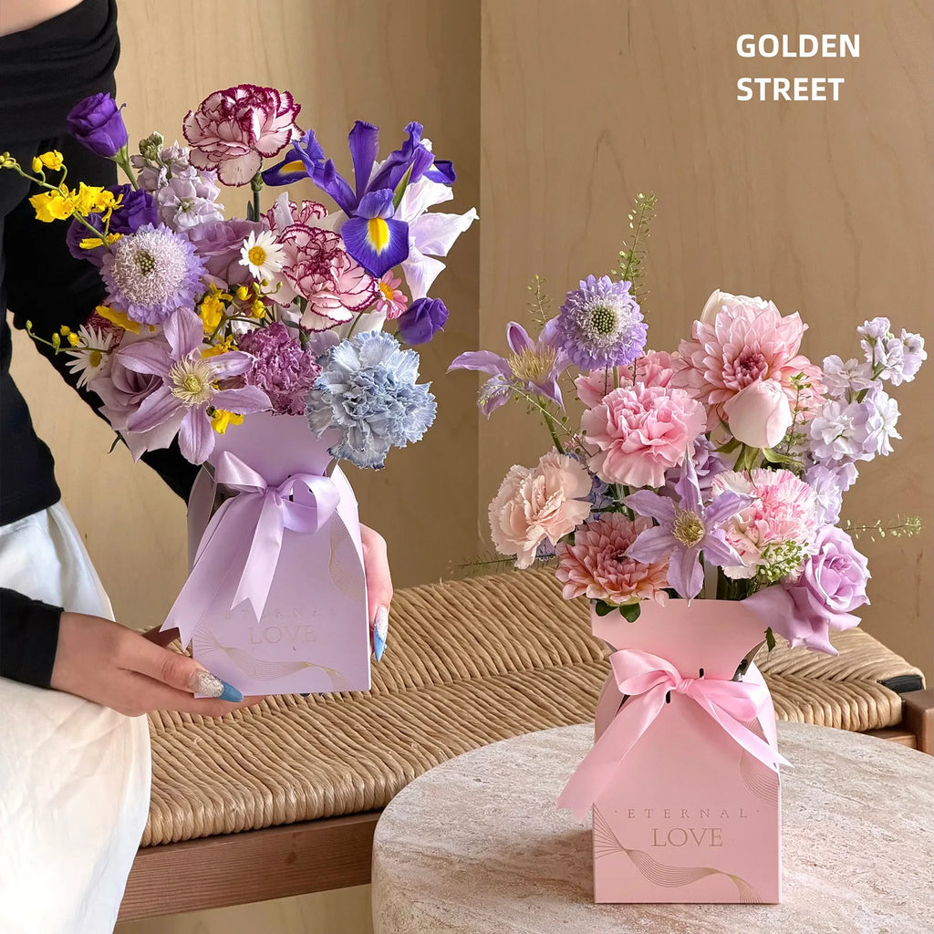 10-40PCS Valentine S Day Flower Box Gift Packaging Bouquet Wrap Floral Arrangement Supplies Handbag Basket with Handle Oasis Select