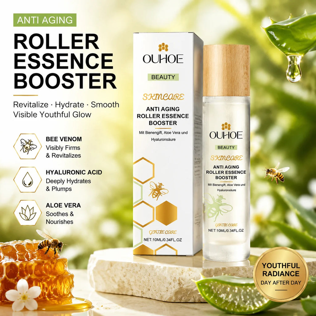 Anti Aging Roller Essence Bee Venom Booster Hyaluronic Acid Skin Firming Fine Lines Improvement Facial Massage Skincare Serum Oasis Select