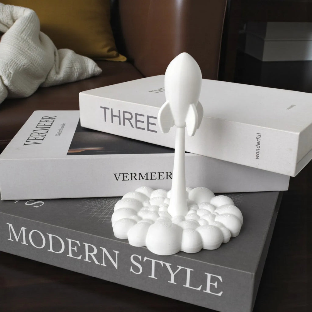 Rotatable Rocket Launch Figurine Modern Theme Statue Whimsical Rocket with Cloud Base Ornaments for Home Office Desk Decor Gifts Oasis Select
