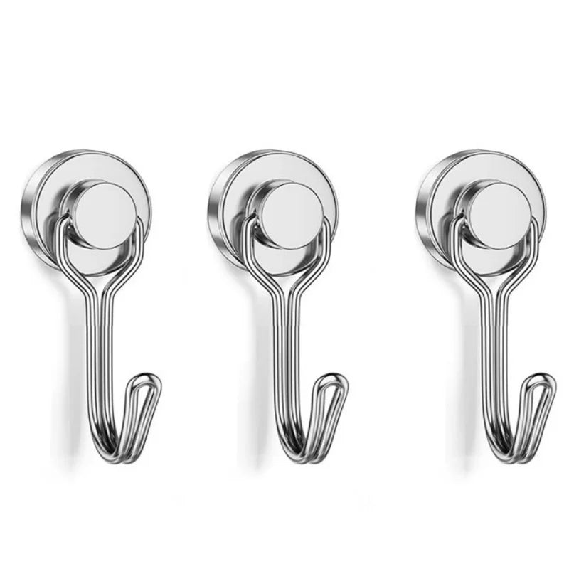 3PCS Heavy Duty Magnetic Hooks, Strong Black Magnetic Hangers for Cruise, Kitchen, Car & Hanging, Extra Strong Neodymium Magnets Oasis Select 3pcs silvery