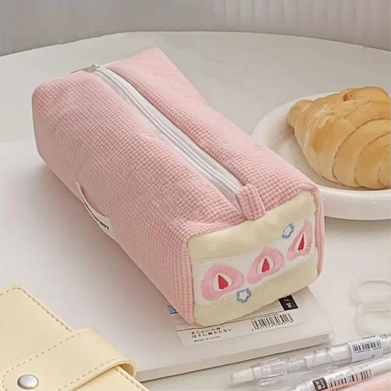 High Quality Corduroy Pen Bag Embroidery Multi-functional Pencil Case Large Capacity Stationery Organizer Students Oasis Select A1