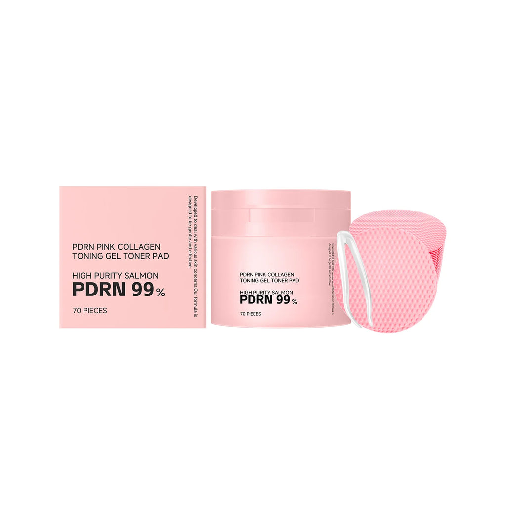 PDRN Pink Collagen Toning Gel Toner Pad Hydrating Shrink Pores Brightening Improve Skin Elasticity Smoothing Firming Cotton Pads Oasis Select 70pcs boxed