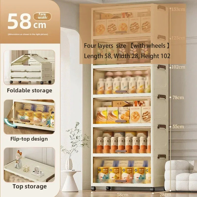 Multi-functional Simple folding storage cabinet Plastic multi-layer bag wardrobe storage box living room storage cabinet Oasis Select 58Cm4layerbrown