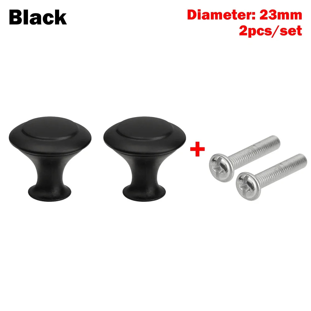 Round Alloy Cabinet Handles Knobs Kitchen Cupboard Door Wardrobe Pulls Drawer Furniture Hardware Fittings Oasis Select 2PCS 23mm black