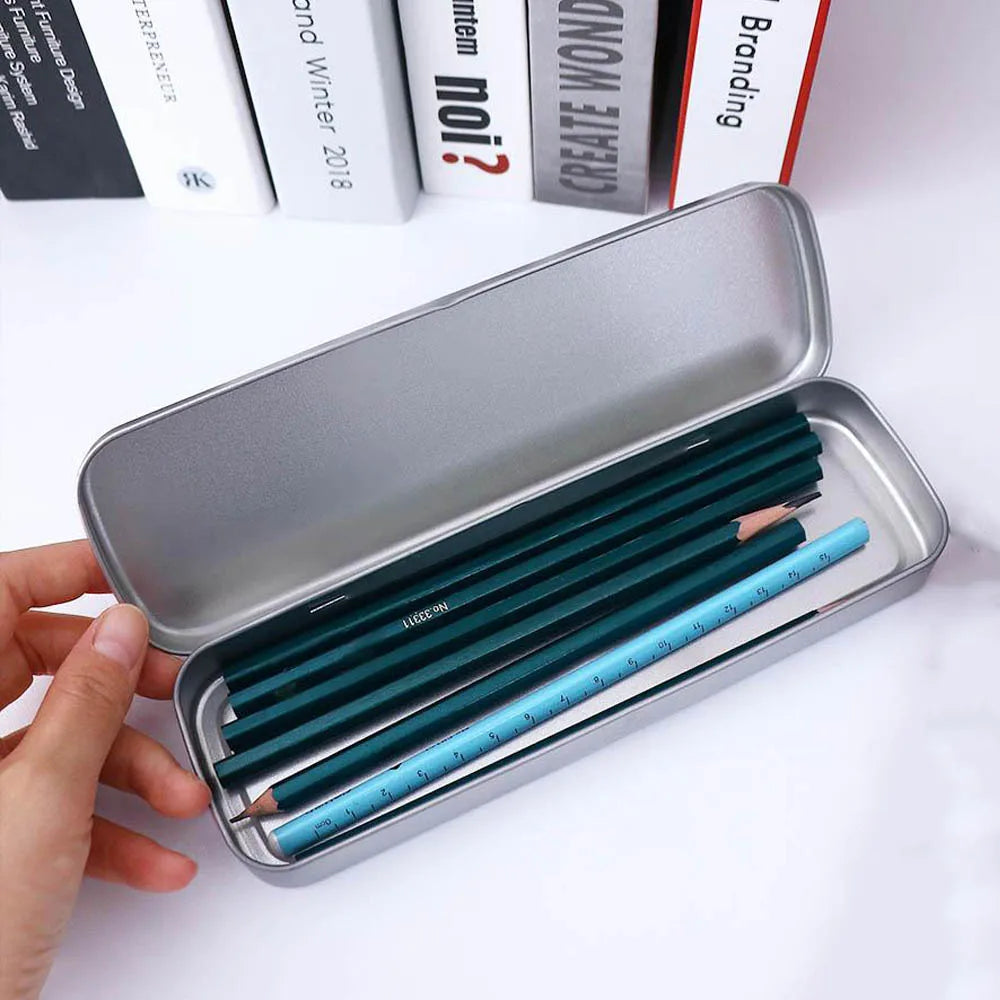 Simple Metal Pencil Case Aluminum Stationery Boxes Tin Pen Box Multifunction Storage Box Stationery School Supplies Gift for Kid Oasis Select