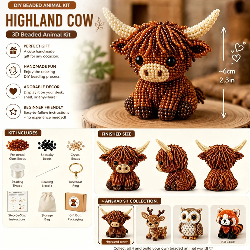 3D Beaded Animal Craft Kit – DIY Bead Pet Keychain Making Set