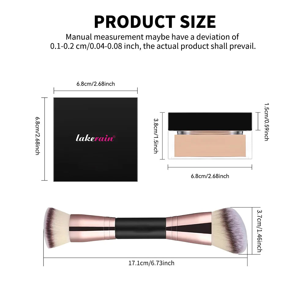 2PCS Loose Face Powder & Dual-Brush Oil Control Matte Delicate Face Setting Powder Makeup Soft Flawless Finish Korean Makeup Oasis Select