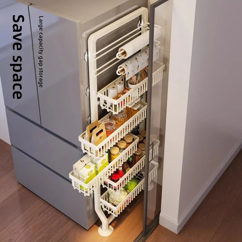 Kitchen refrigerator side storage rack, two-way pull-out crack storage rack, multi-functional narrow-side floor seasoning rack Oasis Select