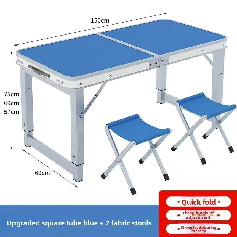 Folding table portable outdoor camping stall night market barbecue table aluminum alloy folding picnic table simple dining table Oasis Select Blue 150cm 2 stool