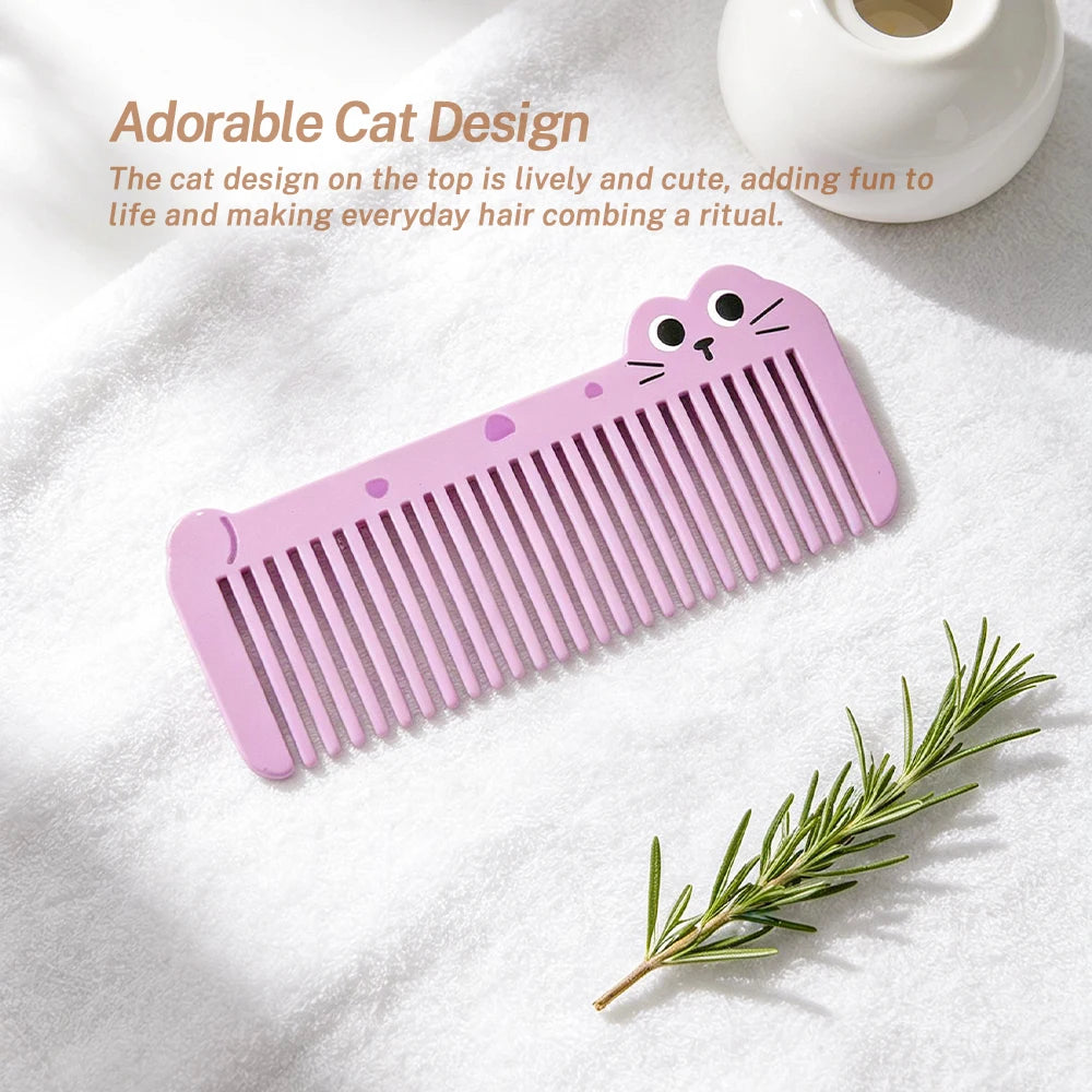 Mini Cartoon Kitten Wide Tooth Detangling Comb | Travel Hair Comb Hair Detangling Comb Oasis Select