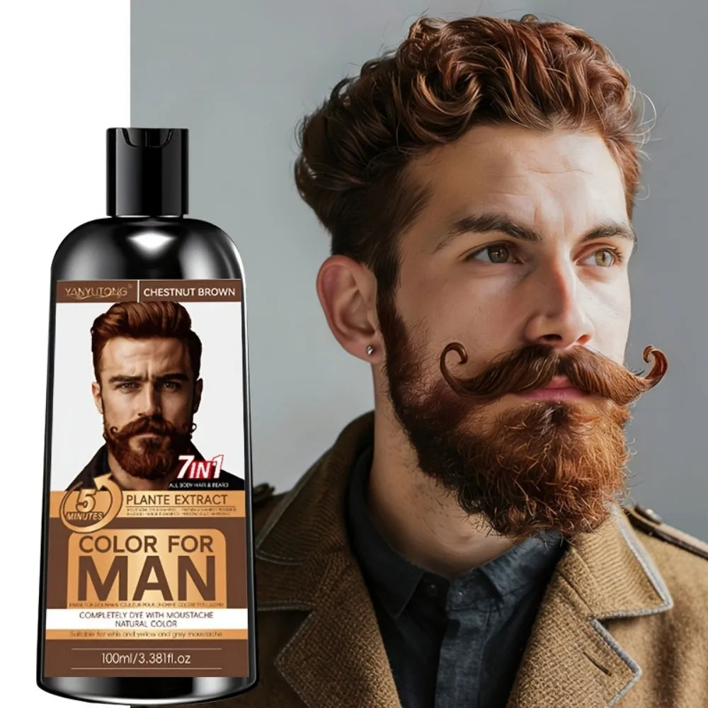 7-in-1 Men's Beard Dye Water, Mild Plant Pigment Men's Beard Natural Hair Color Dye, Portable Coloring, Oasis Select CHESTNUT BROWN