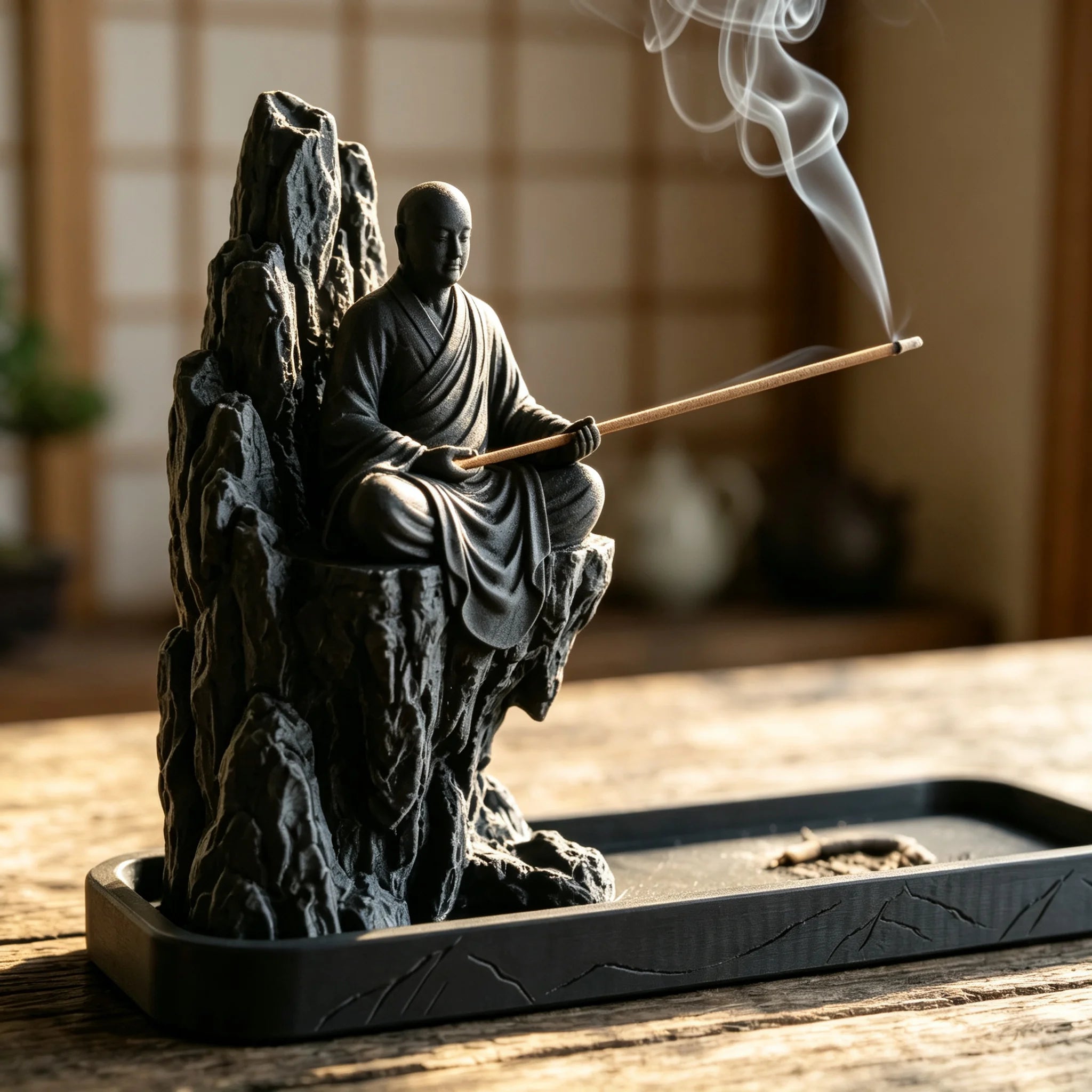 Mountain Monk Stick Incense Holder 3D Printed Incense Burner Tray Cliff Monk Figurines Censer for Tea Room Meditation Yoga Decor Oasis Select