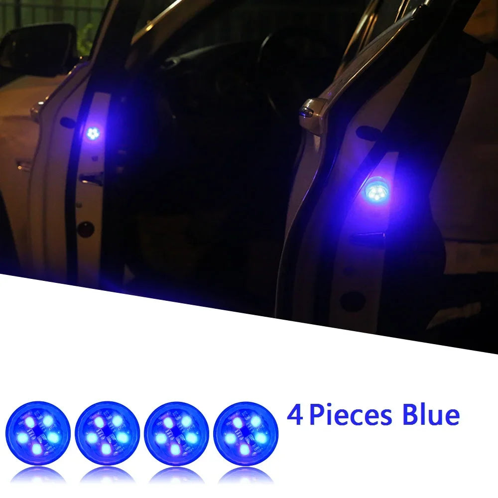 1/2/4pcs Universal LED Car Opening Door Safety Warning Anti-collision Lights Magnetic Sensor Strobe Flashing Alarm Lights Oasis Select Blue 4pcs