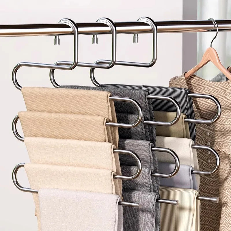 5 Layers Multi-functional Clothes Hangers Non-slip Pant Storage Rack Cloth Rack with Multiple Functions for Hanging and Storage Oasis Select