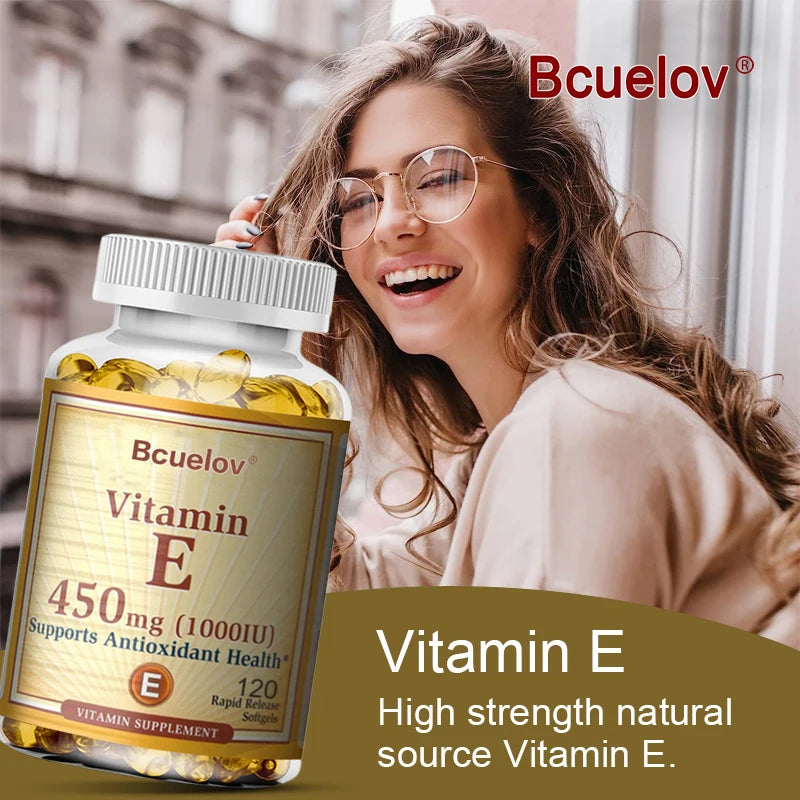Bcuelov Vitamin E 1000 IU 450mg - for skin, hair, circulatory health, immune system support - antioxidant supplement Oasis Select