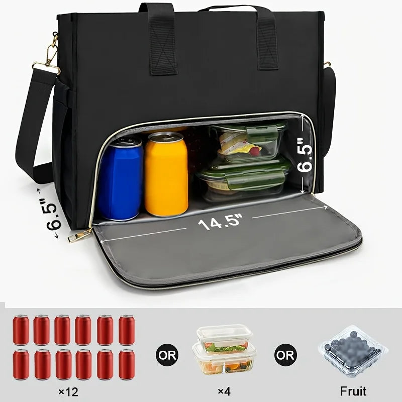 Women Oxford Cloth Insulated Lunch Bag 15.6" Laptop Tote Bag with 40oz Side Pocket for Nurse Teacher Outdoor Oasis Select