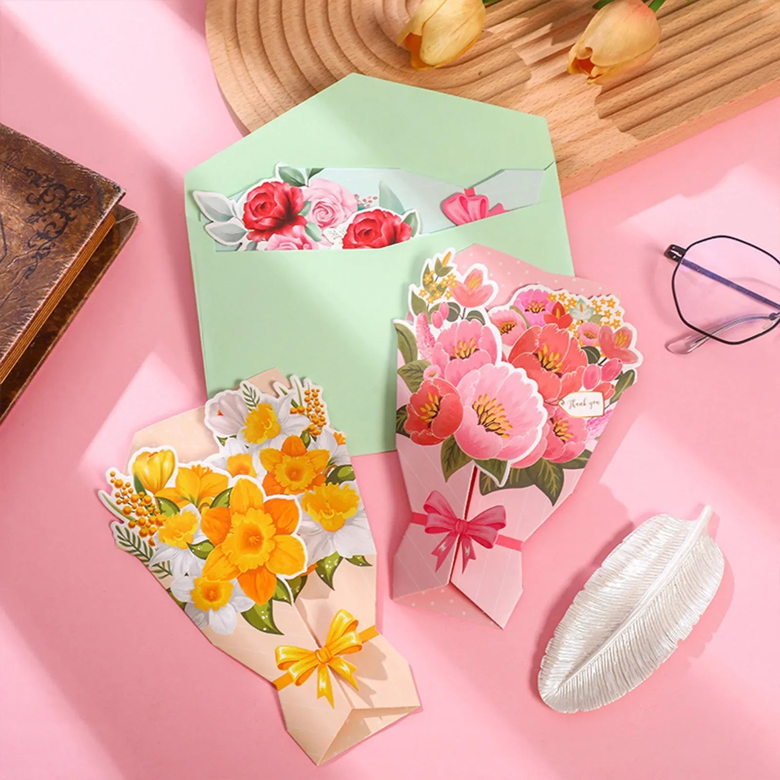 Bulk Blank Note Cards Bouquet Greeting Card Flower Modeling Birthday Gift Decoration Card Stereo Creative Easter for Daughter Oasis Select
