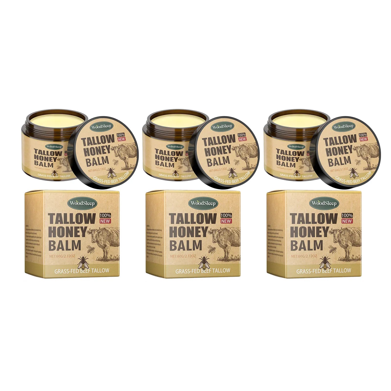 WOODSLEEP Beef Tallow & Honey Moisturizer Cream – Face & Body Face & Body Cream Oasis Select 180g boxed