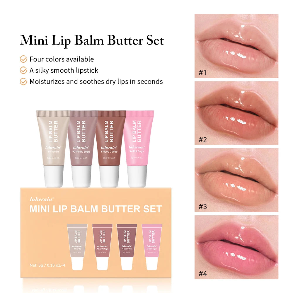 Lakerain Mini Lip Butter Balm Set – 4pc Travel Lip Gloss Lip Butter Balm Set Oasis Select 1set 1
