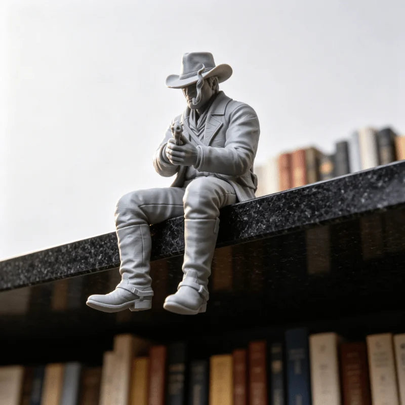 Sitting Western Cowboy Figurine 3D Printed Leisure Desk Edge Cowboy Statue Wild West Table Decor for Bookshelf Office Desk Gifts Oasis Select