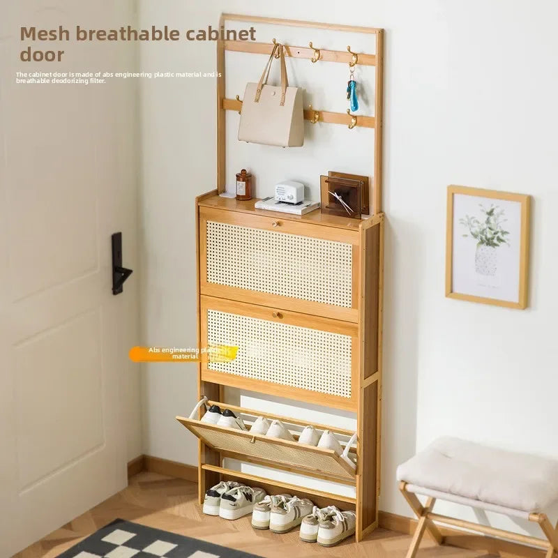 Ultra-thin shoe cabinet household door tipping bucket shoe rack large capacity entrance door entrance storage simple cabinet Oasis Select