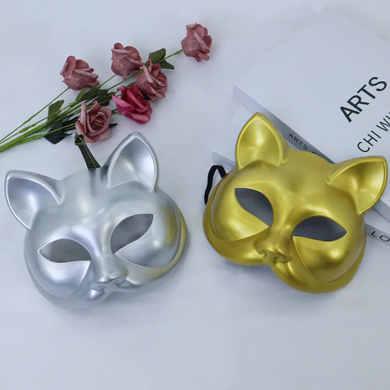 Vintage Cat Half Face Mask | PVC Masquerade Costume Prop