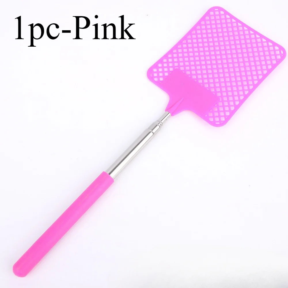 1/2pcsMini Retractable Plastic Fly Swatter; Stainless Steel Non-slip Handle; Summer Mosquito Swatter; Fly Killer For Home Garden Oasis Select 1pc-Pink