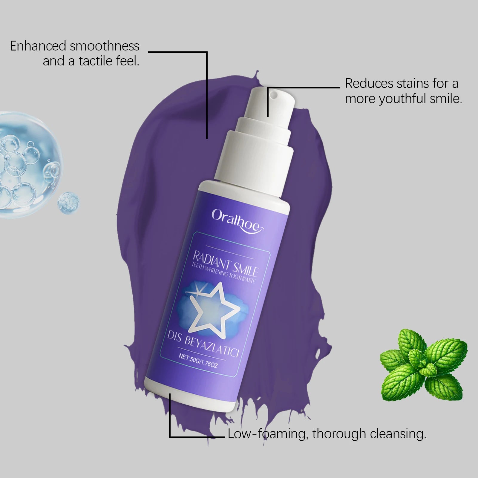 Purple toothpaste, daily cleaning for yellow teeth, stains, tartar & bad breath, fresh breath oral care toothpaste. Oasis Select
