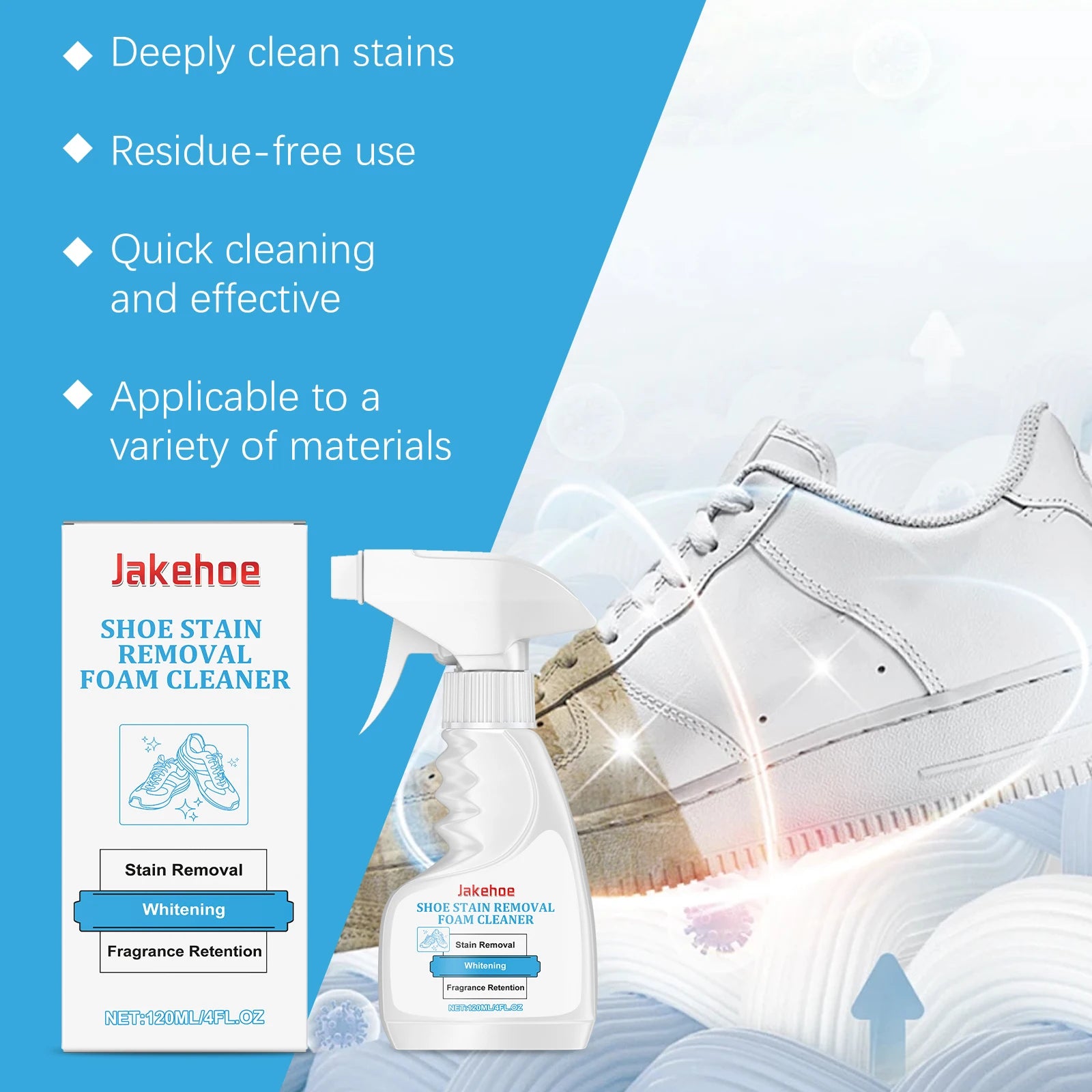 Shoe Stain Removal Foam Cleaner for White Sneakers Gentle Cleansing Remove Yellow Edge Stains Shoe Cleaning Products 120ml Oasis Select