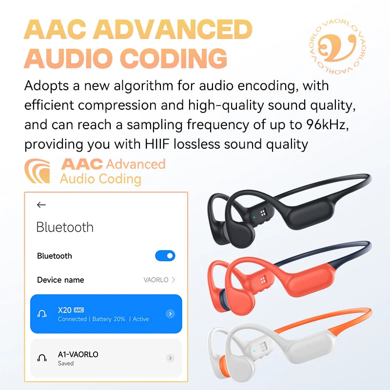Original VAORLO True Bone Conduction Wireless Headphone IPX8 Waterproof Swimming Sport Hifi Headsets Bluetooth 5.4 32GB MP3 Play Oasis Select