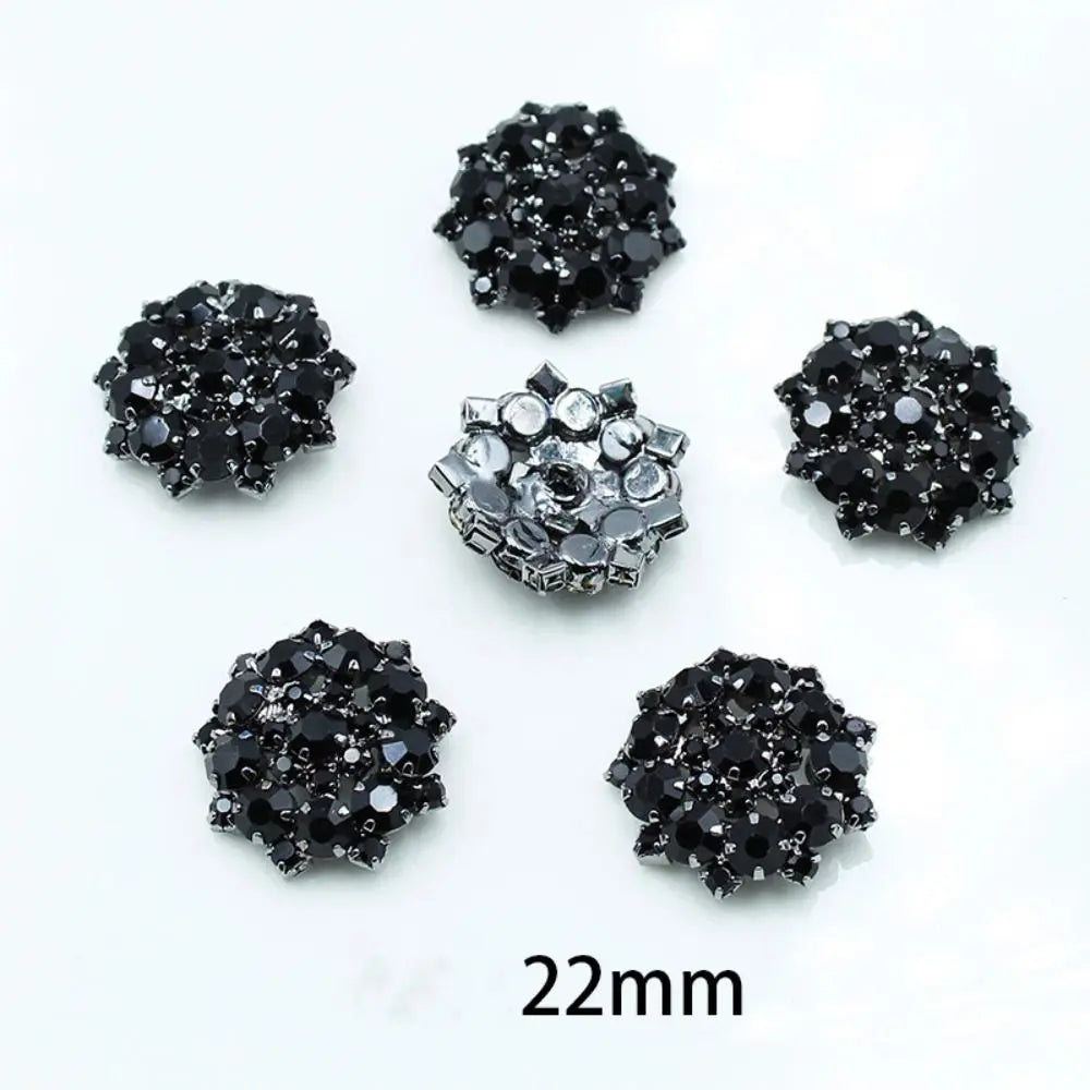 5pcs Flower Claw Rhinestone Button 22mm Black Glass Beads Decorative Trim Stones Glitter Crystal Clothes Sewing Buttons Oasis Select