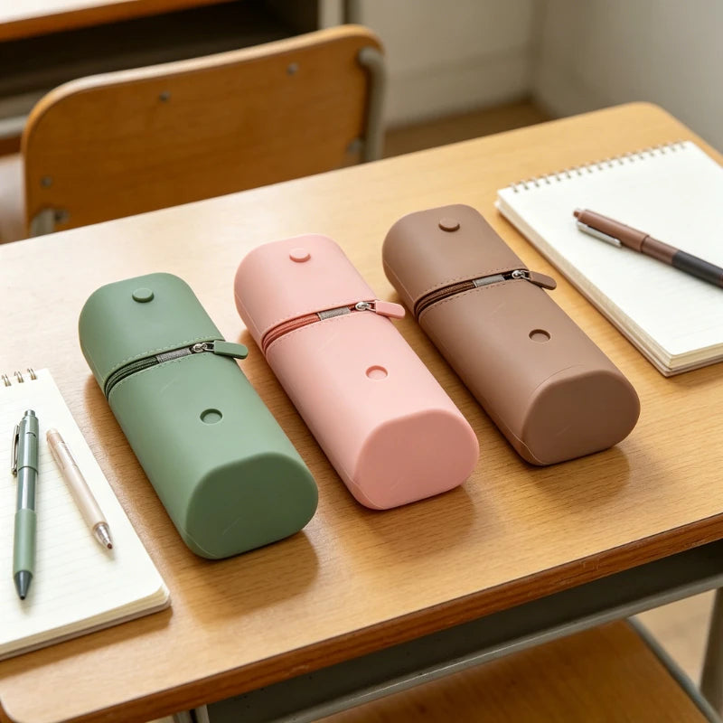 Expandable Silicone Pencil Case with 1pc Pen - Large Capacity Foldable Pen Box & Portable Desk Organizer Desk Accessories Oasis Select