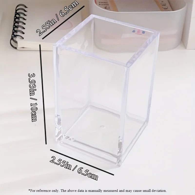 Clear Acrylic Square Pen Holder Desktop Organizer for Pens Pencils Makeup Brushes Office School Home Storage Decorative Box Oasis Select