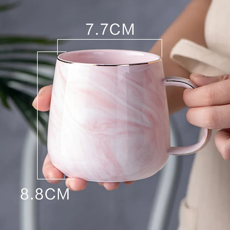 Ceramic Cup Nordic Gold Rim Coffee Oatmeal Breakfast Heat Insulation Cup Marble Pattern Solid Color Creative Personality Mug Oasis Select