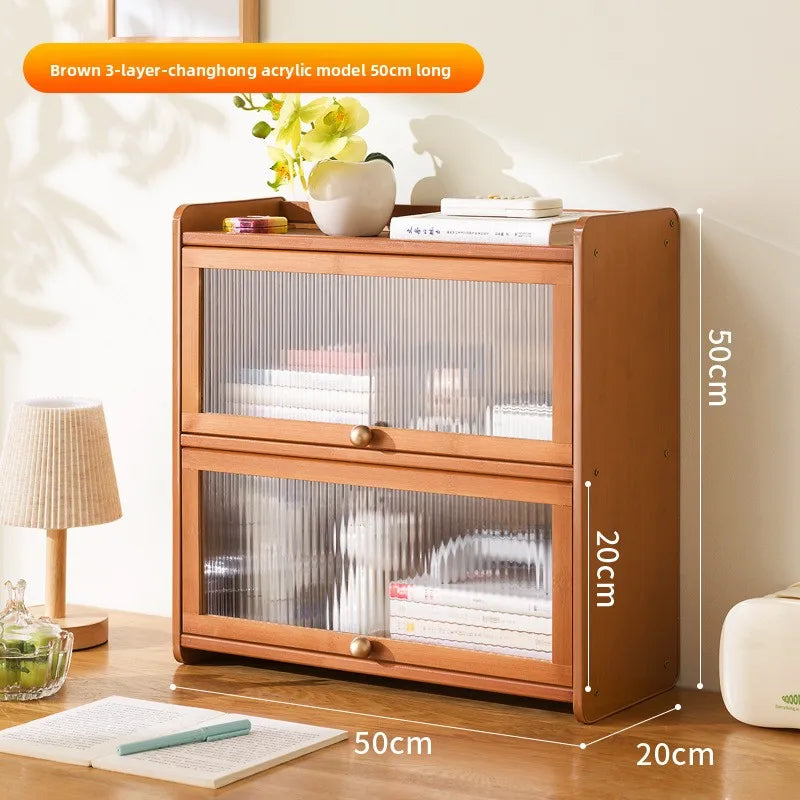 Desktop Solid Wood Bookshelf Shelf Bedroom Office Desk Small Multi-layer Shelf Desk Storage Simple Bookcase Oasis Select CH Brown 2-50