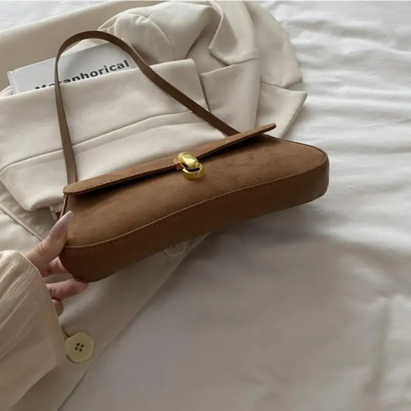 Minimalist Faux Suede Armpit Bag – Slim Shoulder Handbag