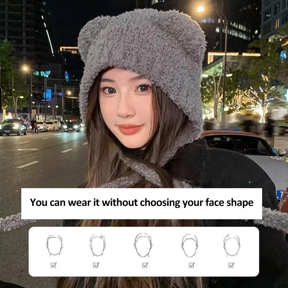 Women's Bear Ear Beanie – Cute Plush Knit Winter Hat Winter Knit Beanie Oasis Select