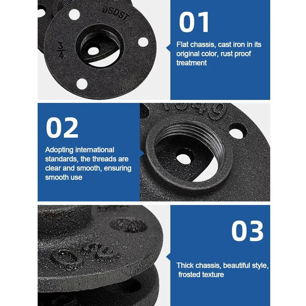 New Painted Floor Flange Black With Threaded Hole Iron Pipe Flange Industrial Vintage style Pipe Fittings Home Oasis Select