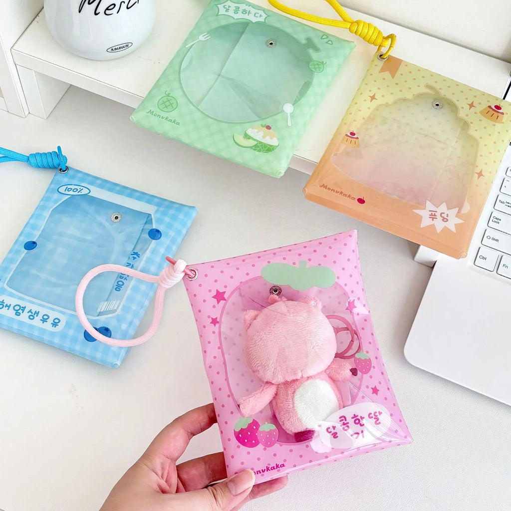 Transparent Doll Display Bag Colorful PVC Doll Carrying Case Dustproof Pouch with Lanyard Pendant Badge Storage Bag Supplies Oasis Select