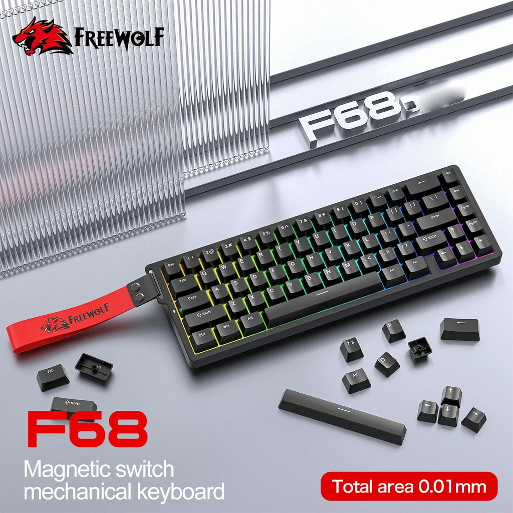 FREEWOLF F68 Magnetic Gaming Wired Keyboard Mechanical 0.01mm Rapid Trigg 8000Hz SOCD/RS 0.1ms 128K Rate for Pro Gaming Oasis Select