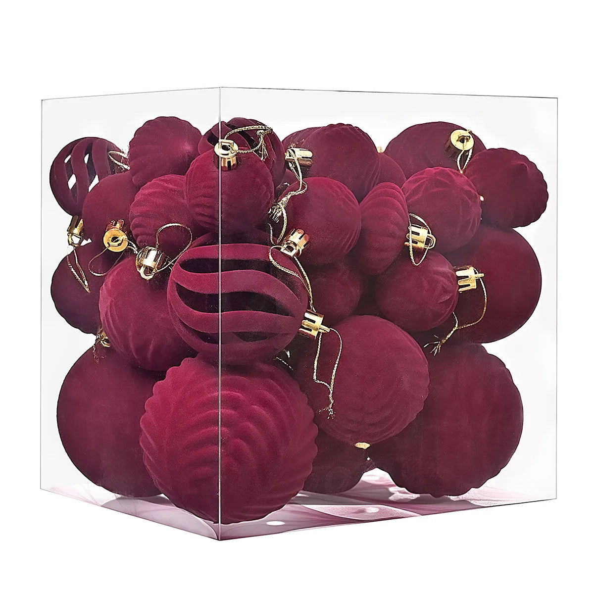 36PCS Flocked Christmas Ball Ornaments Velvet Pendant Christmas Tree Decoration Holiday Decoration for Christmas, New Year Oasis Select Burgundy