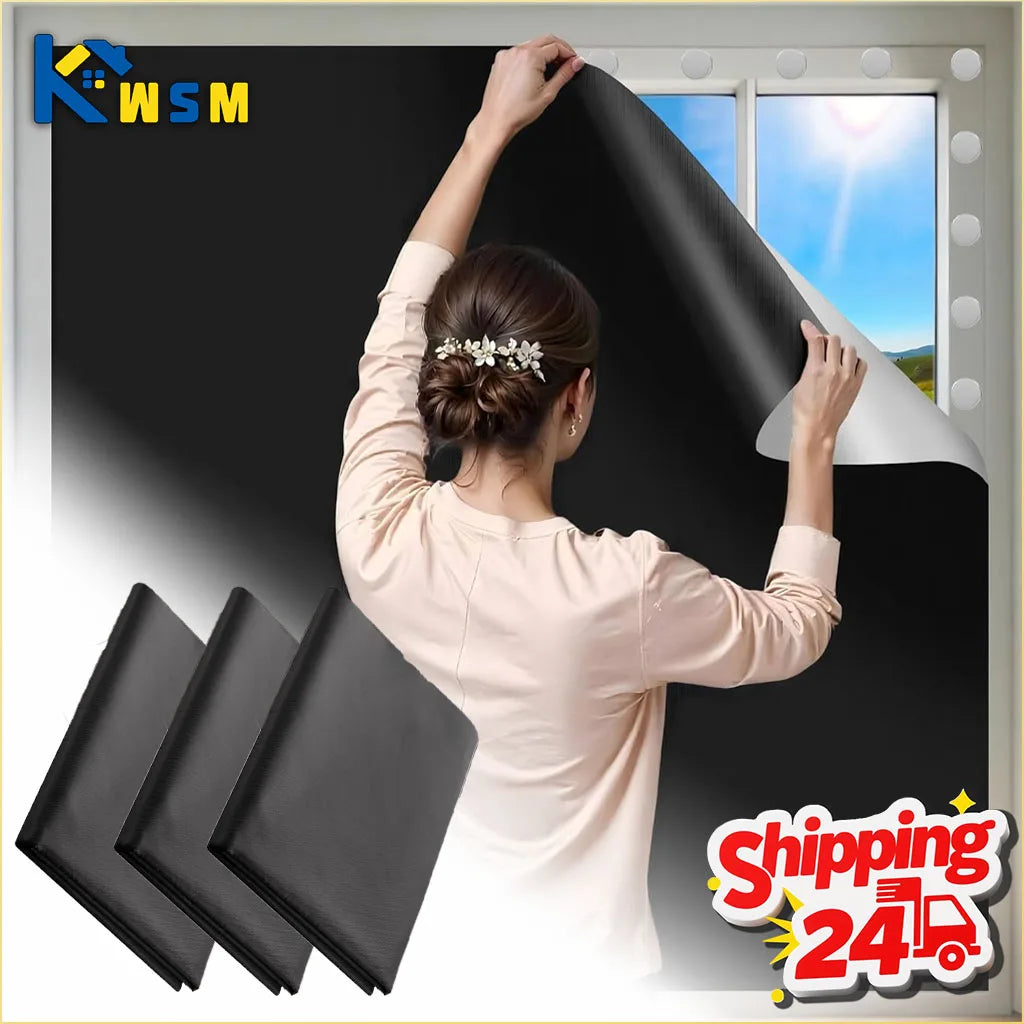 1-5PCS Self Adhesive Blackout Window Film Portable Travel Light Blocking Curtain for Bedroom RV Office Removable No Drill Oasis Select