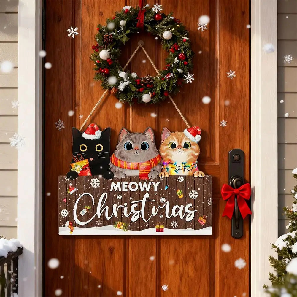 1Pcs Christmas Wooden Cute Cat Pendant Christmas Party Door Christmas Tree Decoration Bedroom Door Decoration Supplies Oasis Select