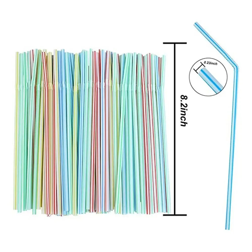 100-Pack Colorful Curved Plastic Drinking Straws – 21cm Party Disposable Drinking Straws Oasis Select